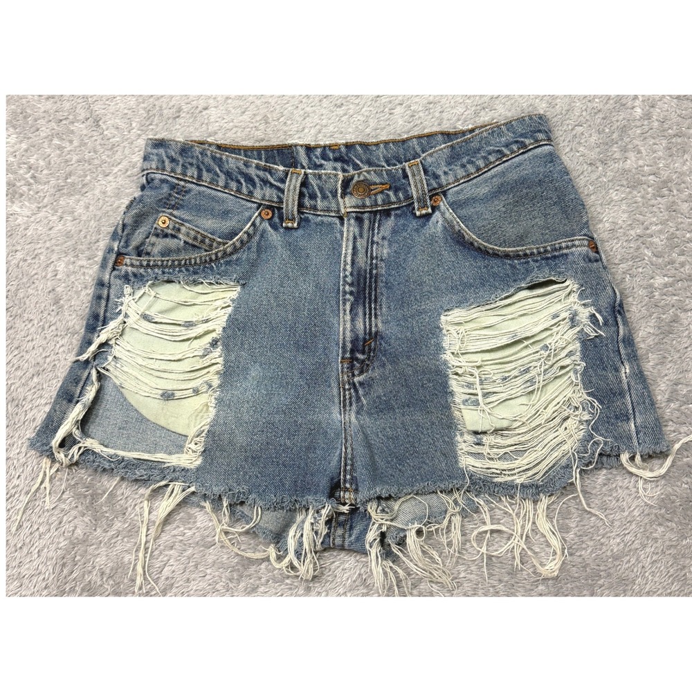 Vintage Levi's Shorts Womens 29 Blue Distressed Denim Cut Off 90s Made in USA